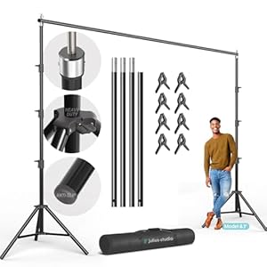 Julius Studio [Heavy Duty] 10 x 10 ft. (W x H) Upgraded Backdrop Stands, Background Support System, Metal Cap Head Thicker Joints for Enhanced Stability, Spring Clamps, Photo Video Studio, JSAG505