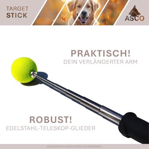 ASCO Target Stick - Target Stab für Hunde Katzen Targettraining - Targetstick ausziehbar mit Softball - Edelstahl Targetstab mit Teleskopfunktion, schwarz