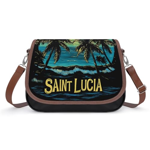 Saint Lucia Beach Palm Trees Crossbody Bags for Women Flapover Leather Shoulder Handbag Adjustable