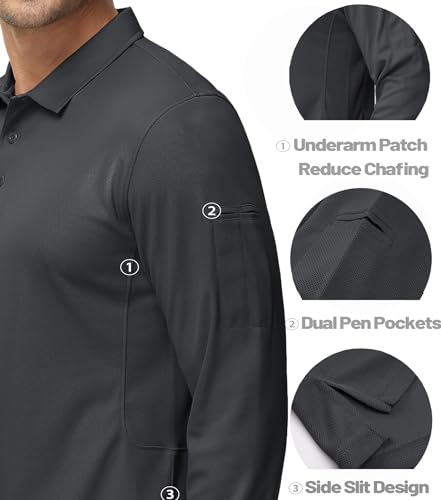 Image of MAGCOMSEN Men's Long Sleeve Golf Polo Shirts Collared Athletic Quick Dry Lightweight Work Shirts