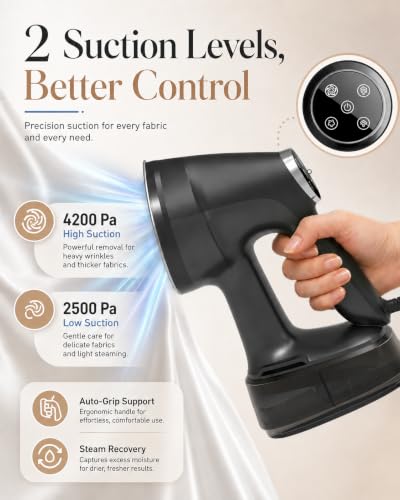 Handheld Vacuum Garment Steamer for Clothes: 2500–4200Pa Adjustable Suction — view 2