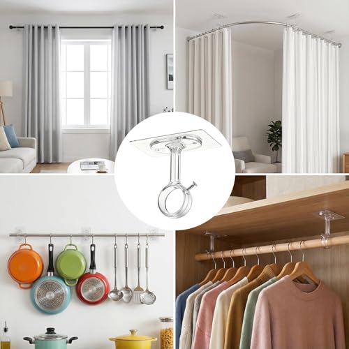 BYSHEGET 6 Stück Gardinenstangenhalter ohne Bohren, Gardinenstangenhalter zum Kleben & Schrauben für Decke & Wand, Passend fürØ20-32 mm, Ideal für Badezimmer, Fenster, Schrank (Transparent)
