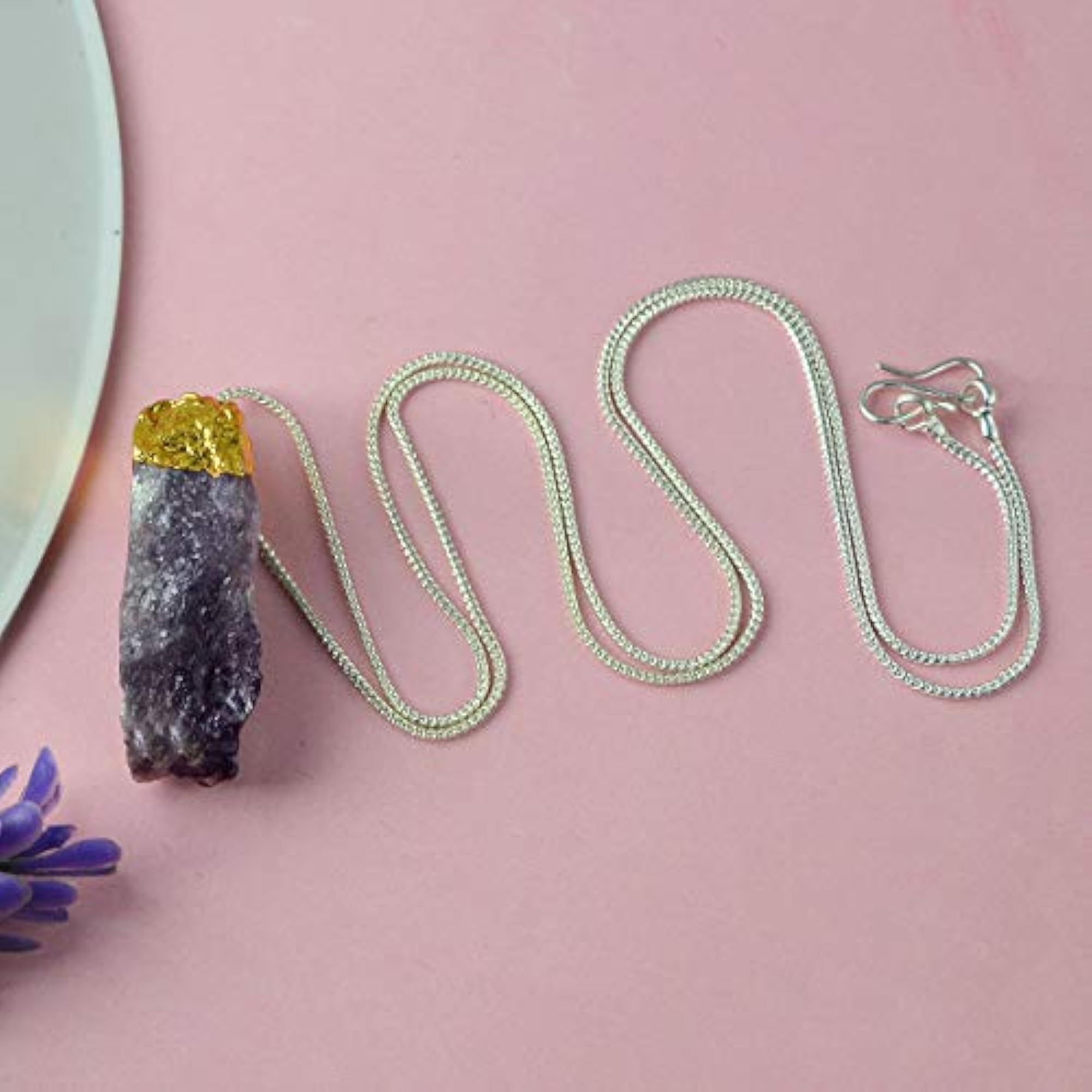 Natural Amethyst Healing Stone Pendant Locket with Chain