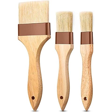 ALUYF 3 Stück Backpinsel mit Naturborsten Backpinsel BBQ Pinsel Backpinsel ölpinsel Basting Ölbürste für Grill Natürliche Borsten Gebäck Pinsel mit Langem Holzgriff Cover