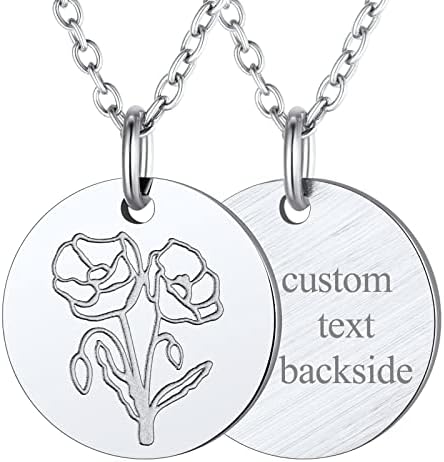 FindChic Birth Month Flower Necklace 12 Month Birthday Jewellery Gifts for Women Hypoallergenic Surgical Stainless Steel Disk Coin Birth Flowers Pendant