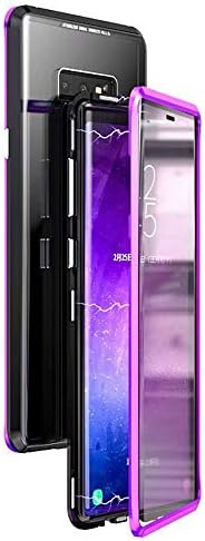 360° Full Body Case For Samsung Galaxy Note 9 Case,[Front and Back Of Clear Touchable Strong HD Tempered Glass]With Built-in Screen Protector Magnetic Adsorption Metal Protection Cover (Black+Purple)