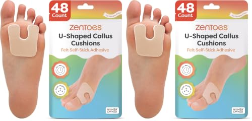 Image of ZenToes Callus Pads | U-Shaped Design Moleskin Blister Pads | Self-Stick Adhesive Felt All Day Comfort Cushions for Calluses and Corns | Reduce Pressure and Friction | 48 Count (Beige) (Pack of 2)