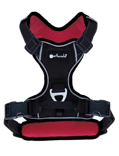 Petlando Hundegeschirr Outdoor – stark reflektierend, gepolstert, atmungsaktiv, robust, stufenlos verstellbar, Zwei D-Ringe – Rot, XL (Halsumfang 58-76cm, Brustumfang 82-106cm)