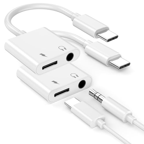 Headphone Adapter for iPhone - 2 Pack USB Type C to Aux Audio Jack Adapter with PD 60W Fast Charging Dongle for iPhone 16/16 Plus Max/15/15 Plus Max, iPad Pro