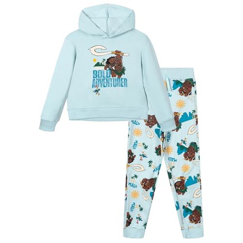 Disney Moana Maui Toddler Boys Fleece Drop Shoulder Pullover Hoodie and Jogger Pants Outfit Set Pale Aqua Blue 4T