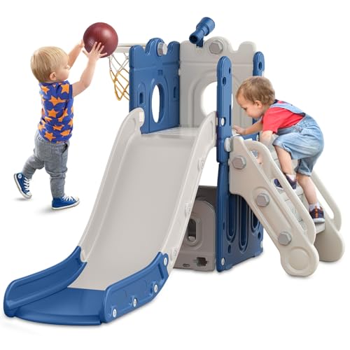 BIERUM 7-in-1 Toddler Slide with Basketball Hoop