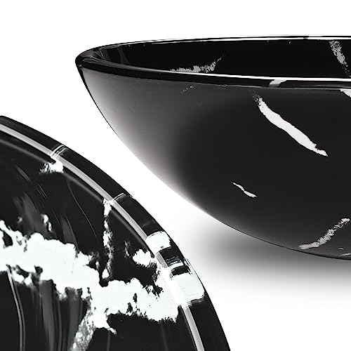 Aquaterior Tempered Glass Round Vessel Sink Artistic Marbling Pattern Above Counter Bathroom Lavatory Vanity Bowl Basin (Faucet Not Included) #TOP6