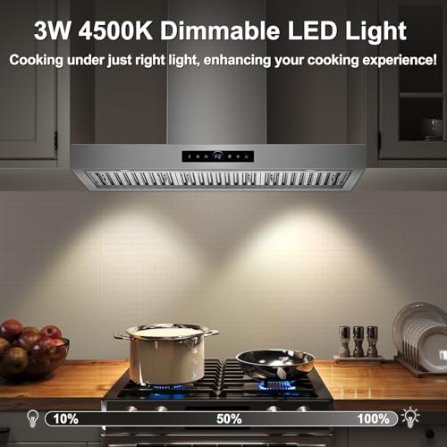 Image of 36 inch Wall Mount Range Hood, 1200 CFM with 4-Speed Gesture Sensing & Touch Control, Stainless Steel Kitchen Stove Vent Hoods with 2 LED Lights, Time Setting, Dishwasher-Safe Baffle Filters