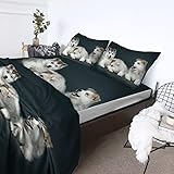 BlessLiving Siberian Husky Sheets King Size 4-Piece Cute Dog Bed Sheet Set Puppy Husky Deep Pockets - Soft Bedding Sets (1 Flat Sheet, 1 Fitted Sheet, 2 Pillow Shams)