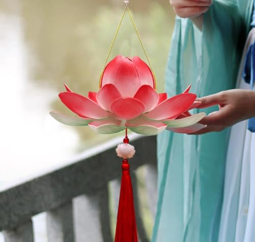 Image of Lotus Lantern Handheld Spring Festival Decor Chinese New Year Flower Lanterns DIY Artificial Lotus Lamp for Hanfu Cosplay,Wedding, Party Decoration(Pink)