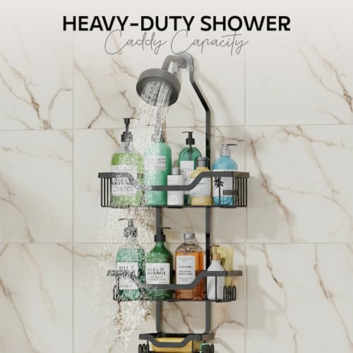 Image of amazon basics Hanging Shower Caddy for Bathroom | Bathroom Organiser Without Drill | Bathroom Accessories Storage Organizer