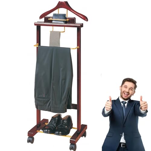 Perchero de Madera para Trajes,Elegante Galán de Noche de Pie con Ruedas Estilo Moderno,Organizador de Ropa para Dormitorio y Vestidor(Size:116cm,Color:Estilo-A)