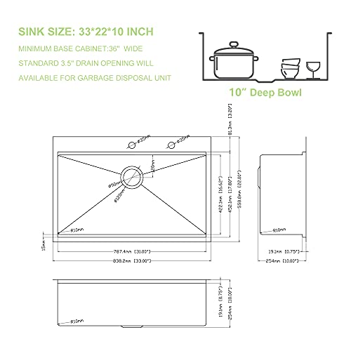 33 Kitchen Sink Drop In, Lofeyo 33 Inch Kitchen Sink Topmount Drop In Stainless Steel 16 Gauge Round Corner Single Bowl Topmount Kitchen Sink Basin And Accessories #TOP3