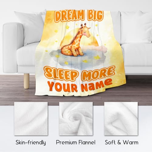 Custom Giraffe Blanket, Cute Soft Throw Gifts for Women, Cozy Flannel Throw Blankets for Bed Living Room, Yellow 60"x80"