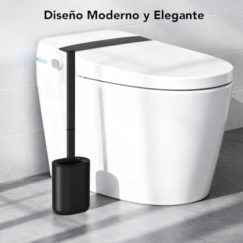 Miniatura 6 de Homeasy Escobillas De Baño Silicona Adhesivo, Escobilla Wc Silicona Acero Inoxidable, Cepillo Silicona Wc Flexible Y Suave Para Limpieza Profunda, Montaje En Pared O En Suelo, 7,3 X 10,3 X 49 Cm
