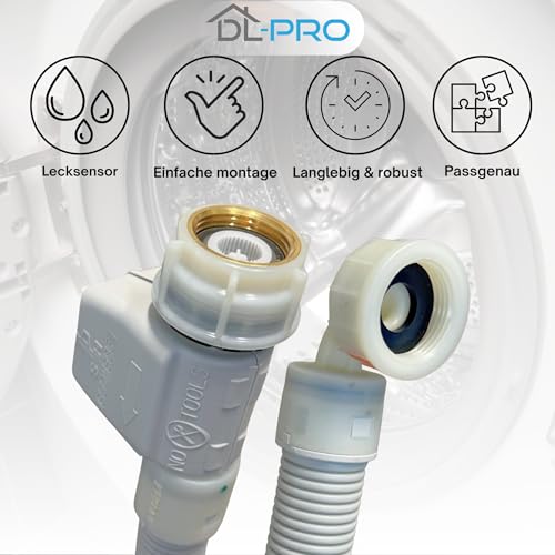 DL-pro Aquastopschlauch 1,5 m, G 3/4 Zoll, 60 °C, Schlauch-in-Schlauch mit Lecksensor, kompatibel mit Bosch Siemens Constructa Balay, 11007861, für Waschmaschinen