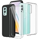 LYZXMY Funda para OnePlus Nord 2 5G Transparente + Negro Carcasa + [2 Piezas] Vidrio Templado Película Protectora - Silicona TPU Suave Caso Case para OnePlus Nord 2 5G (6.43")