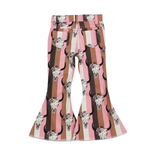 Toddler Girl Pink Cow Jeans Denim Bell Bottom Pants2