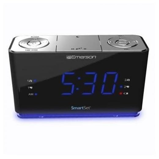 SmartSet Alarm Clock Radio with Bluetooth Speaker, USB Charger for iPhone and Android, Night Light, and Blue LED Display (Renewed)