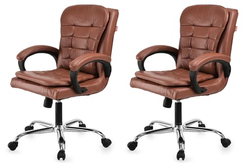 Image of GOYALSON Mesh Back Revolving Chair for Office Home Swivel Desk Chair with Comfortable Seating & Wheels (2, Brown, Standard)