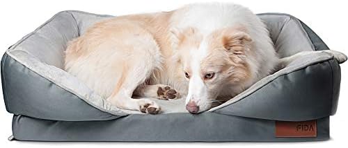 Fida Orthopedic Dog Bed with Memory Foam Base - Dog Lounge Sofa with Removable Washable Cover, Pets Couch Beds for Small Dogs & Cats (Large, Grey)