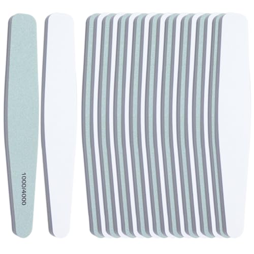 Lot de 20 blocs de polissage pour ongles avec grain - Lime à ongles professionnelle double face - Grain 1000/4000 - Pour vernis à ongles acrylique naturel - Convient pour la maison et le salon de