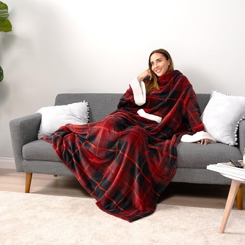 PAVILIA Cobertor de lã com mangas para mulheres, homens e adultos, cobertor de pelúcia quente e maci