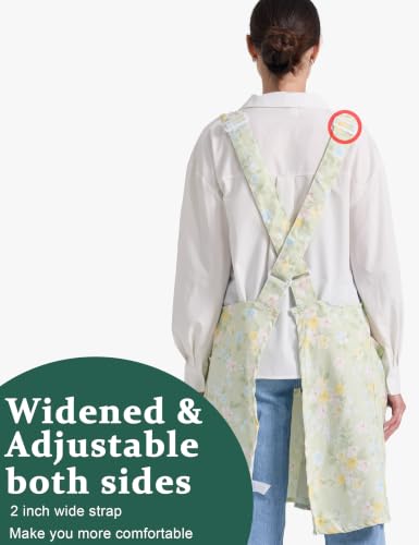 Image of Cozy Adjustable Cross Back Aprons for Women with Pockets Cotton Linen Cooking Kitchen Baking
