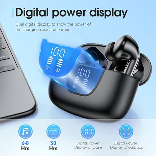 Image of Wireless Earbuds Bluetooth 5.3 Deep Bass True Wireless Ear Phones 30H Playback LED Power Display in-Ear Buds with 4 ENC Mics Charging Case IP7 Waterproof for Sports