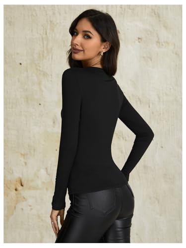 OYOANGLE Women's Slim Fit See Through Contrast Mesh Long Sleeve Tee Tops2