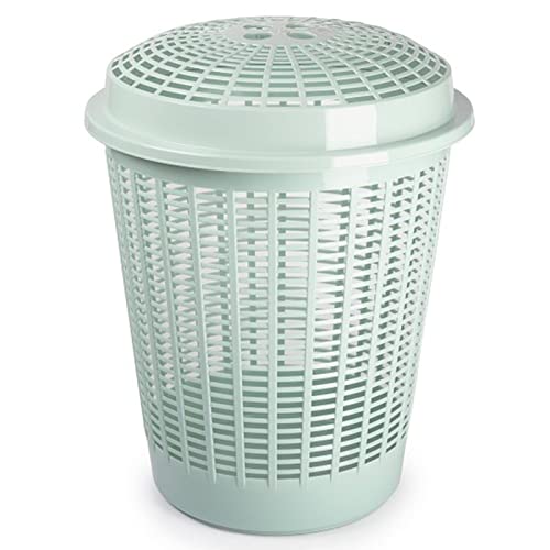 Acan Tradineur - Cesto, pongotodo Redondo para Ropa Sucia con Tapa, 57,5 x 45,7 cm, Cubo para almacenar la Colada, diseño a Rayas, Fabricado en España (Verde Pastel, 50 litros)