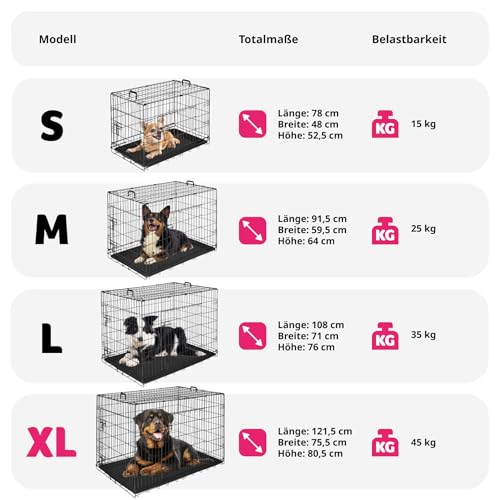 tectake® Hundekäfig, Hundegitter Box, Dog Kennel, Hundebox faltbar, Transportbox stabil, für Hunde und Welpen, für Kofferraum, Auto, Camping und Zuhause, Wohnung - 121,5 x 75,5 x 80,5 cm
