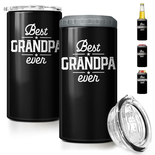 Image of SANDJEST 4-in-1 Grandpa Tumbler Gifts for Papa from Grandkids - 12oz Best Grandpa Ever Can Cooler Tumblers Cup - Stainless Steel Insulated Cans Coozie Christmas, Birthday, Father's Day Gift for Papas