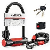 RADIKAL RK470 - Lucchetto per bicicletta a U con cavo da 120 cm, antifurto in acciaio temprato + supporto, U Lock per bicicletta, sicurezza urbana, resistente e portatile, lucchetto per monopattino