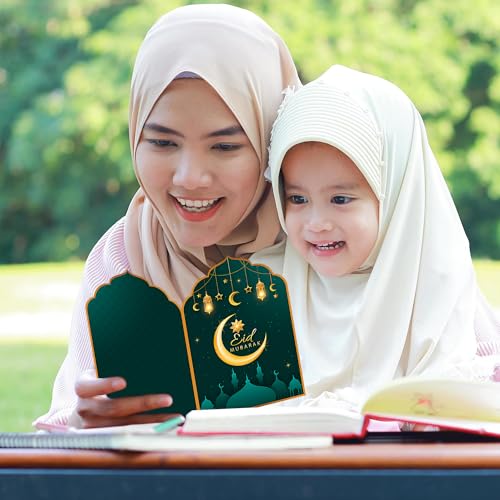 Lucleag Pacote com 20 cartões comemorativos Eid Mubarak com envelopes e selos adesivos, cartão de fe