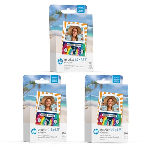 Image of HP Sprocket 3.5 x 4.25 inch Zink Sticky-Backed Photo Paper (300 Pack) Compatible with HP Sprocket 3x4 Photobooth and Photo Printer