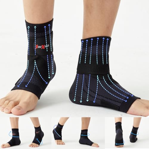 Image of FIT-X-PLUS Large Ankle Brace for Men & Women (Pair) - Compression Ankle Support Sleeve for Sports, Running, Gym, Walking, Workout, Basketball & Daily Activities (Black)