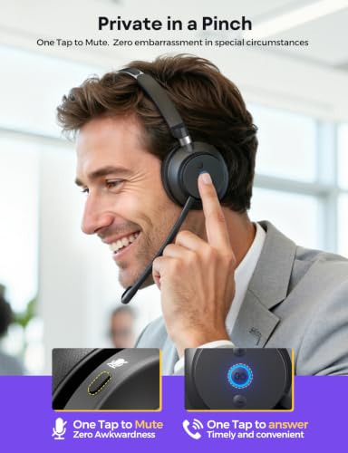 Image of BINNUNE Wireless Headset with Mic for Work, Charging Stand & USB Dongle