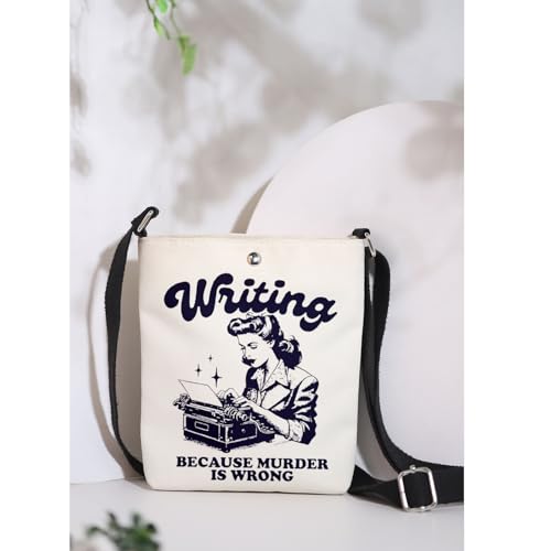 MAOFAED Author Gift, Writing Because Murder Is Wrong, Funny Typewriter Crossbody Bag for Writer3