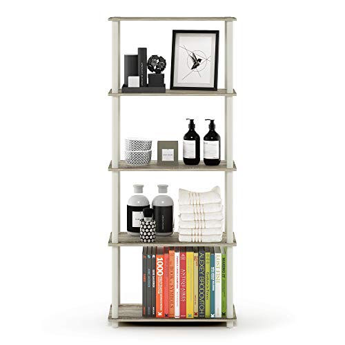 Image of Furinno TURN-N-TUBE Storage Shelves, 5-Tier Book Shelf, Corner Shelf, Toolless Open Shelves, for Organization and Storage, Living Room, Garage, Home Office, Sonoma Oak