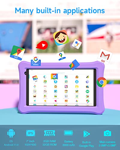 Hottablet Kids Tablet 7 Inch Android 11 Tablet For Kids, 2Gb Ram 32Gb Rom Learning Tablet With Case, Bluetooth, Wifi, Dual Camera Toddler Tablet With Shockproof Case (Purple) #TOP1