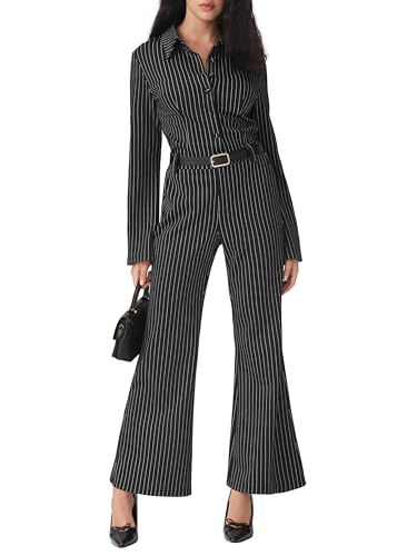 CIDER Women's Striped Bell Bottom Pants High Waist Flare Trousers3