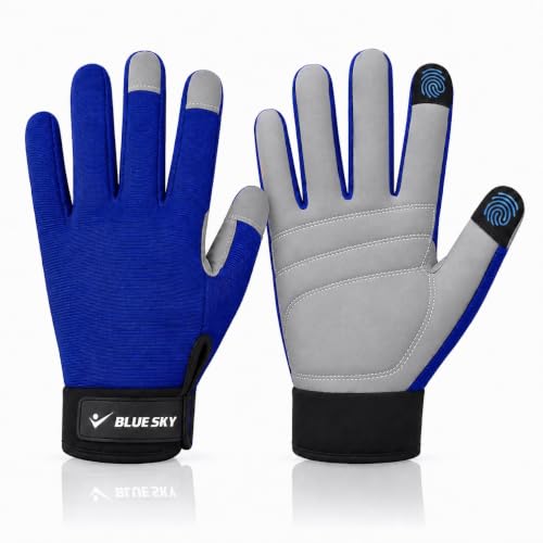 Image of Safety Work Gloves for Men And Women Heavy Duty Gardening Mechanic Gloves with Padded Palm Touchscreen Fingers Breathable Non-Slip Grip Builder Construction Utility Gloves (Blue & Grey, XL)