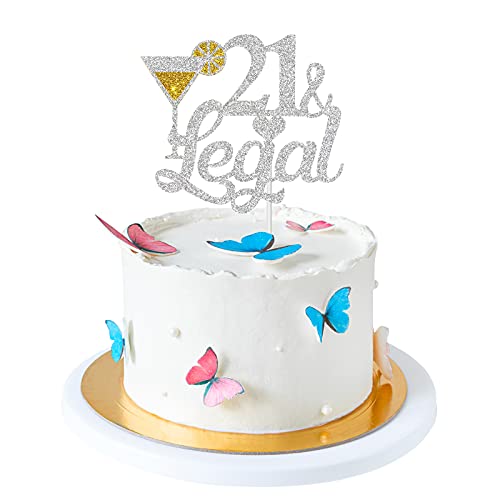 Silver Glitter 21 Legal Cake Topper, Happy 21st Birthday Cake Topper, 21st Birthday Cake Decorations, 21st Birthday Party Decorations