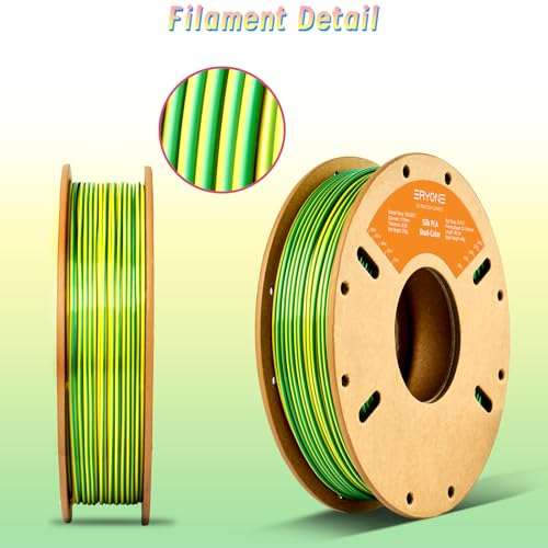 Image of ERYONE Silk Dual Color PLA Filament 3D Printer 1.75mm + /- 0.03mm, Bicolor Filament Two Tone PLA 250g(0.55lbs) Cardboard Spool, Yellow Green